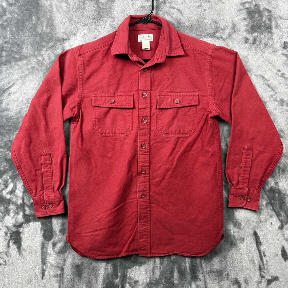L.L. Bean Chamois Cloth Shirt Mens Small Red Long Sleeve Button Down 0MT03